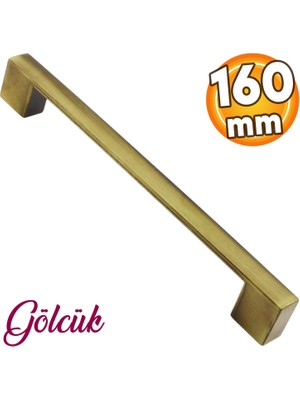 Badem10 Gölcük Düz (160 mm - 16 cm) Antik Sarı Metal Mobilya Mutfak Çekmece Dolap Dolabı Kapak Kulbu Kulpu Kulpları
