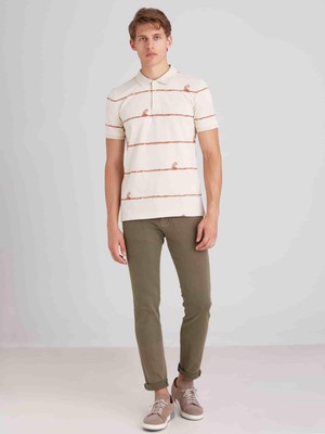 Dufy Ekru Erkek Slim Fit Bisiklet Yaka Tshirt