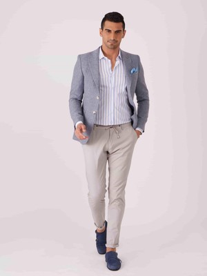 Dufy Mavi Erkek Ekstra Slim Fit Sivri Yaka Ceket