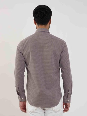 Dufy Slim Fit Gömlek Yaka Kahve Erkek Gömlek DU1234013032