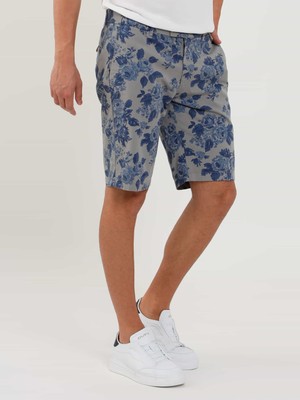 Dufy Açık Gri Erkek Slim Fit Çiçek Desenli Short - 107695