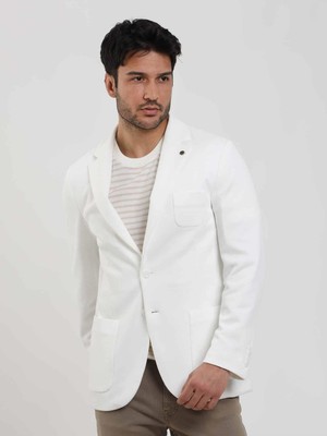 Dufy Ekru Erkek Slim Fit Düz Mono Yaka Casual Ceket