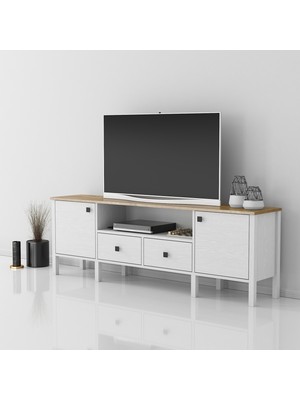 Sakura Ahşap Sakura  Lagos  2 Kapak 2 Çekmece  Tv Ünitesi -Wood Beyaz-Minifiks Bağlantılı