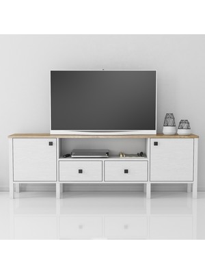 Sakura Ahşap Sakura  Lagos  2 Kapak 2 Çekmece  Tv Ünitesi -Wood Beyaz-Minifiks Bağlantılı