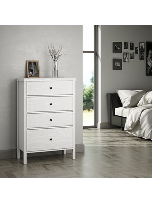 Sakura Ahşap Sakura Tunis 4 Çekmeceli Şifonyer -Wood Beyaz-Minifiks Bağlantılı