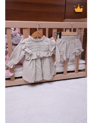 Babyhola Kız Bebek Çocuk Müslin Fırfırlı Şortlu Elbise 22411