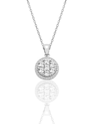 Söğütlü Silver Gümüş Rodyumlu Zirkon Taşlı Pırlanta Montür Tasarım Kolye SGTL12564RODAJ