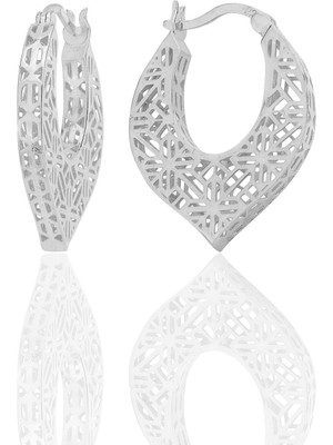 Söğütlü Silver Gümüş Beyaz Altın Rodyumlu Özel Işçilikli Füzyon Oval Küpe SGTL12542RODAJ