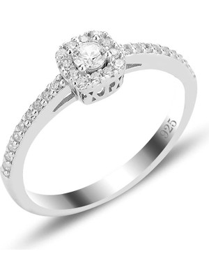 Söğütlü Silver Gümüş Rodyumlu 925 Ayar Pırlanta Montürlü Zirkon Taşlı Tiny Kare Yüzük