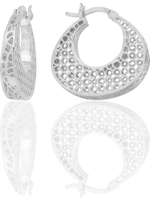 Söğütlü Silver Gümüş Beyaz Altın Rodyumlu Özel Işçilikli Petek Modeli Füzyon Halka Küpe SGTL12540RODAJ