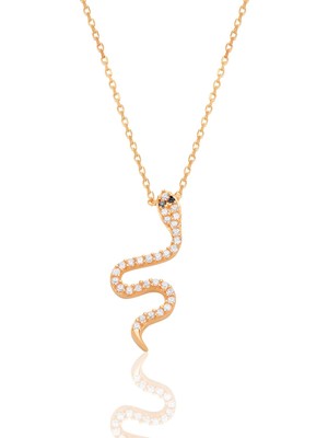 Söğütlü Silver Gümüş Rose Zirkon Taşlı Yılan Kolye SGTL12556ROSE