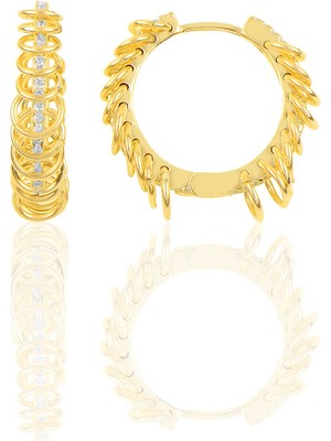 Söğütlü Silver Gümüş Altın Yaldızlı Zirkon Taşlı Çılgın Halkalar Küpe SGTL10259GOLD