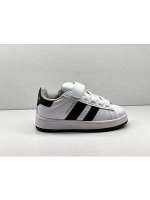 Homiro Çocuk Bantlı Lastikli Patik Spor Ayakkabı-Beyaz-Siyah