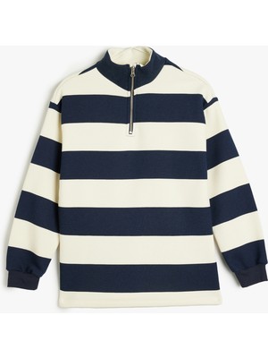 Koton Yarım Fermuarlı Sweatshirt Dik Yaka Uzun Kollu Üç Iplik Şardonlu
