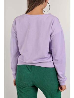 Yasaba Accessories Baskılı Crop Sweat Lila - 0135.159.