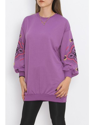 Yasaba Accessories Kol Baskılı Iki Iplik Sweat Mor - 12437.1567.