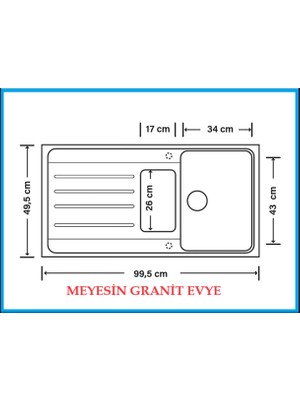 Meyesin Granit Evye Beyaz 1.5 Gözlü Mutfak Evyesi  50 x 100 Cm.