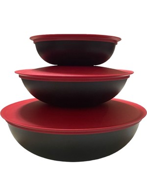 Tupperware Berrak Siyah Bordo Saklama Kabı Set Kırmızı 6 Parça