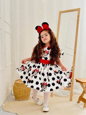 Hly Karol Tasarım Beyaz Mickey Mouse Vintage Kız Bebek Elbise,Doğum günü elbise,fotoğraf çekim elbise,0-12 Yaş Uygun