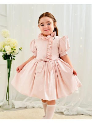 Hly Karol Tasarım Vintage Kız Bebek Elbisesi, Pudra Pembe, Düğün ve Doğum Günü İçin Özel Stil