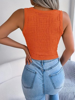 MDB Shop Kadın Kolsuz Bisiklet Yaka Güpüs Dekolteli Triko Crop Bluz