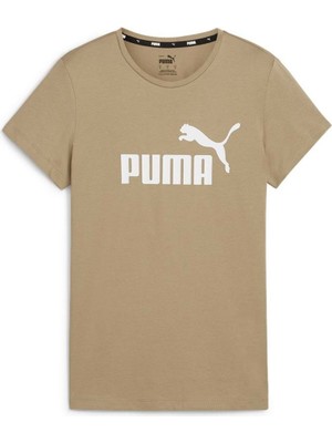 Puma Essentials Logo Kadın Bej Yuvarlak Yaka Tişört