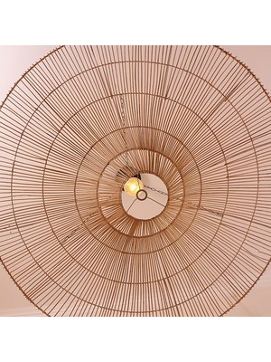 Turkish Belkıs Rattan Rattan Bambu Hasır Makrome Sarkıt Avize 35 cm Zincirli Metal Tesisatlı