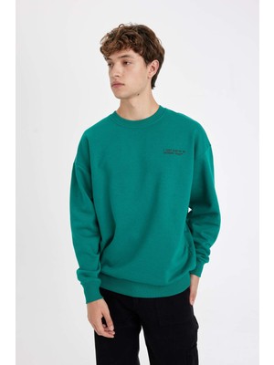 DeFacto Oversize Geniş Kalıp Bisiklet Yaka Baskılı Sweatshirt Y0372AZ24AU