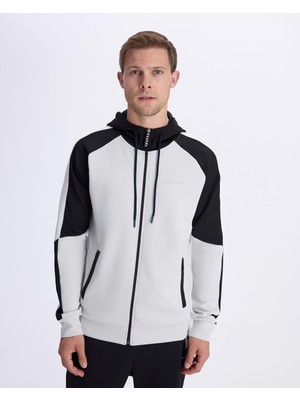 Kappa Lacty Full Zip Erkek Siyah-Beyaz Regular Fit Fermuarlı Eşofman Üstü