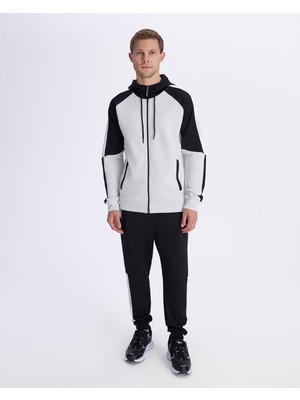 Kappa Lacty Full Zip Erkek Siyah-Beyaz Regular Fit Fermuarlı Eşofman Üstü