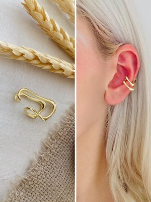 Retrobird Tekli Pirinç Earcuff Kıkırdak Küpe Kadın Sarı