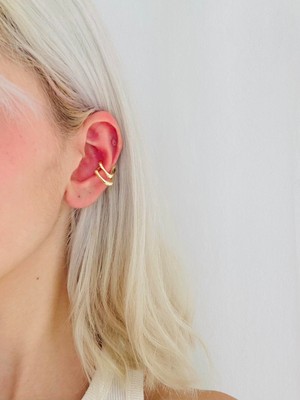 Retrobird Tekli Pirinç Earcuff Kıkırdak Küpe Kadın Sarı