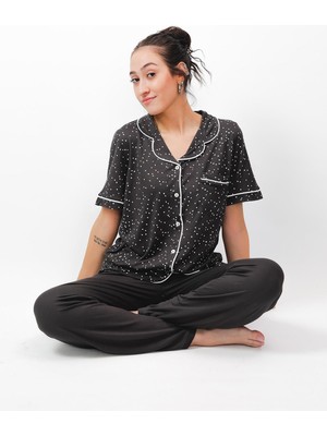 Cotonhause Nena Collection %100 Pamuk Düğmeli Kısa Kollu Pijama Takımı - Esnek ve 4 Mevsim 24621