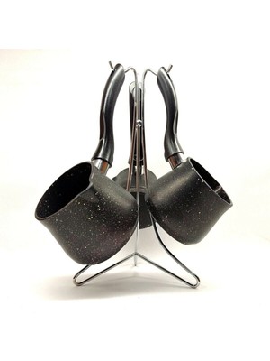 Granit 4 Parça Granit Cezve Seti Siyah Siyah 4