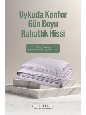 Sleep Garden %100 Pamuk Biyeli Elit Tek Kişilik Yorgan-Yastık Set Ürün Jüt Keten Çantalı