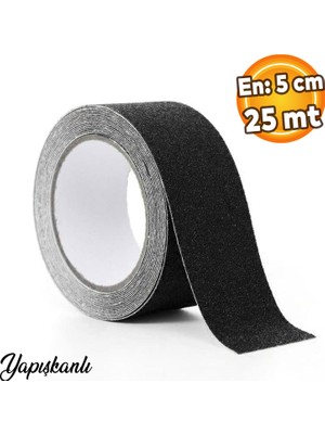 Badem10 Merdiven Zemin Kaydırmaz Bant Yapışkanlı Kaymaz Bantları Bandı Siyah 5 cm x 25 Metre