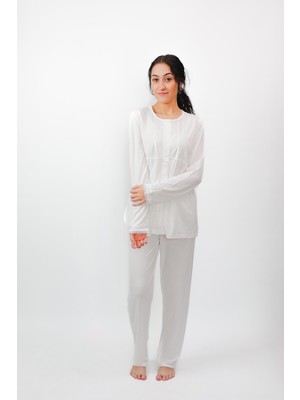 Cotonhause Nena Collection %100 Doğal Pamuk Pijama Takımı - Ekru Renk 24557