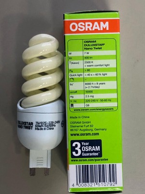 Osram 5 Adet Osram Dulux Superstar Nano Twist G9  7W=38W  400 Lümen  Spiral Lamba- Sarı Işık 2500 Kelvin