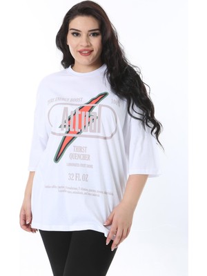 Şans Kadın Büyük Beden Beyaz Pamuklu Kumaş Rahat Kesim Bluz 65N38244