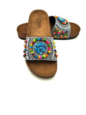 Pienn 20050 Anatomik Kadın Terliği Taşlı Çok Renkli Tasarım ile Konforu Birleştiriyor