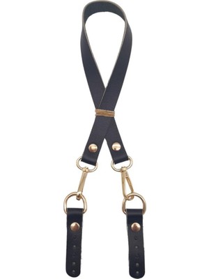 Angel Çanta Aksesuar 60X1.5 cm Gerçek Deri Siyah Renk Çanta Sapı Light Gold Metalli