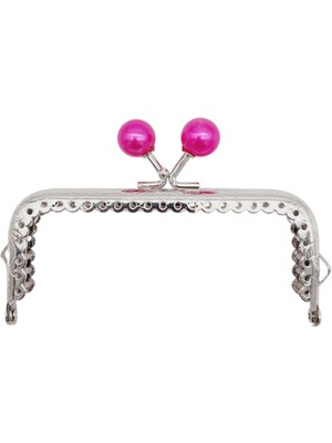 Angel Çanta Aksesuar 10.5 cm Gümüş Metal Fuşya Toplu Dikdörtgen Cüzdan Klipsi Çanta Bursu Model 2