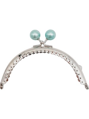 Angel Çanta Aksesuar 10.5 cm Gümüş Metal Su Yeşili Toplu Oval Cüzdan Klipsi Çanta Bursu Model 2