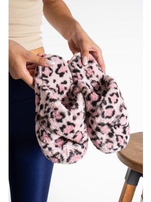 STOCON Pofuduk Leopar Desen Çapraz Model Kadın Ev Terliği Kız Ev Terliği Çeyiz Terliği Kaydırmaz Taban﻿