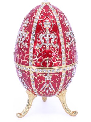 Otantik Swaroski Taşlı Büyük Faberge Yumurta Takı Kutusu - Kırmızı