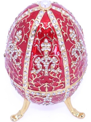 Otantik Swaroski Taşlı Büyük Faberge Yumurta Takı Kutusu - Kırmızı