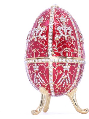 Otantik Swaroski Taşlı Büyük Faberge Yumurta Takı Kutusu - Kırmızı