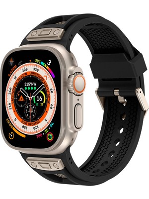 ZORE Apple Watch Uyumlu Ultra 49MM KRD-117 Hava Alabilen Delikli Metal Süslemeli Desenli Silikon Kordon-Tit