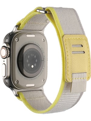 ZORE Apple Watch Uyumlu Ultra 49MM Hasır Kordon KRD-106 Strap Kayış-Beyaz-Sarı