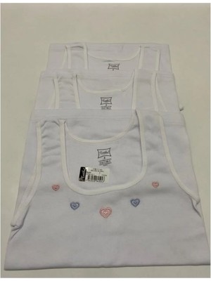 Tutku 3'lü Yaka Nakış Işlemeli Ribana  Pamuk Penye Geniş Askılı Kız Çocuk Atlet